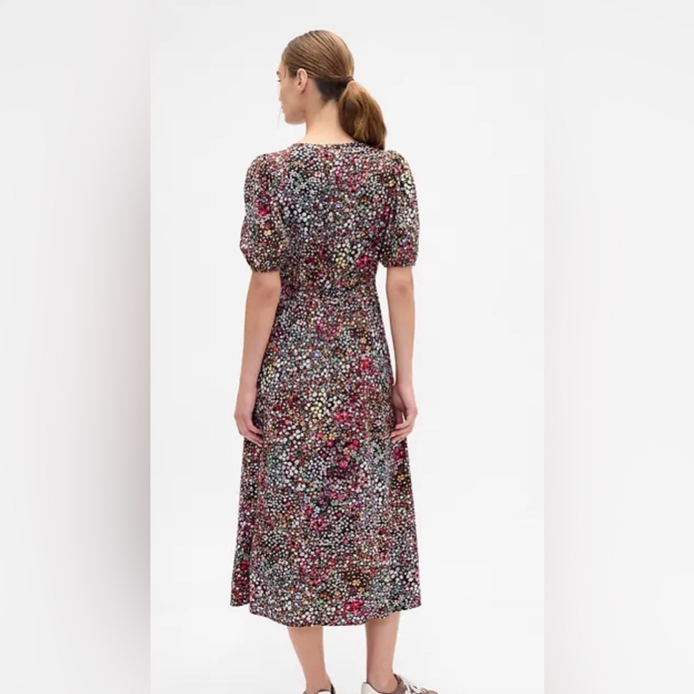 NWT Gap Puff Sleeve V-Neck Pink Floral Maxi Dress Women’s L Retail $79 - Picture 2 of 7